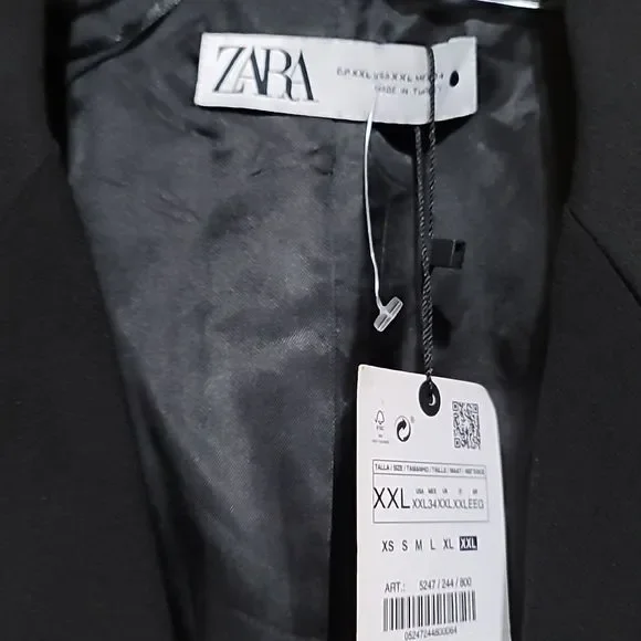 ZARA Black Padded Shoulder Double Breasted Blazer with Gold Buttons Sz XXL - Picture 6 of 12